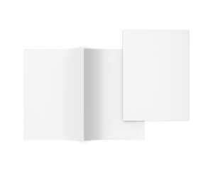 Blank white half fold brochure  template for mock up and presentation design. 3d render illustration.
