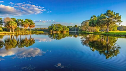 Obraz premium Tranquil lake reflections at Overlook Park in Seminole County, Florida, lake, Jesup, reflections, Overlook Park, Seminole County