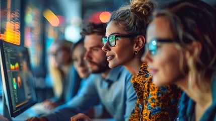 A digital marketing team working together in a modern office space