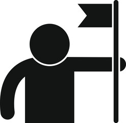 Businessman is holding a flag, symbolizing achievement and success