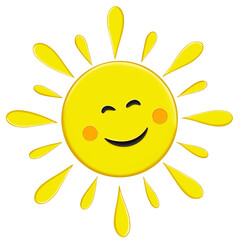 Cartoon funny sun character. Isolated  of adorable solar. Bright summer and weather personages with kawaii faces, big eyes and smiles, and fun
