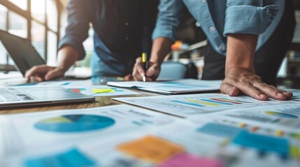 A business team planning a new online marketing strategy in a conference room