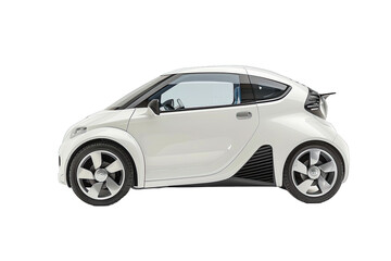 Side view of a compact modern white car. Ideal for urban commuting, showcasing sleek design and efficient transportation.