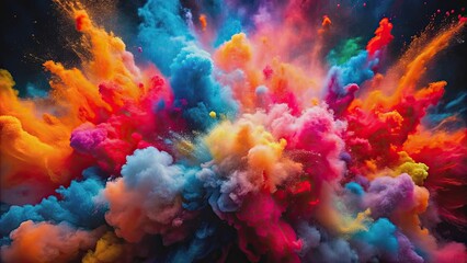 Vibrant display of exploding powder clouds in red, orange, pink, and blue hues symbolizing energy and dynamism , vibrant, exploding