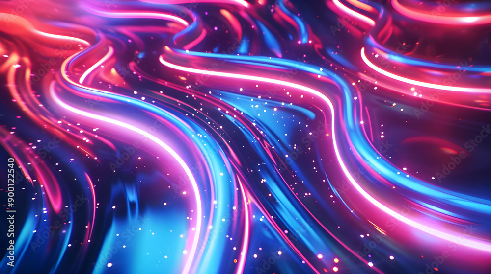 Aufkleber vibrant abstract image featuring flowing neon light waves in pink and blue hues, creating a dynamic 