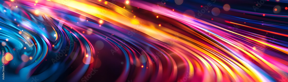 Aufkleber dynamic abstract image with vibrant light trails in shades of blue, pink, and yellow, creating a sen