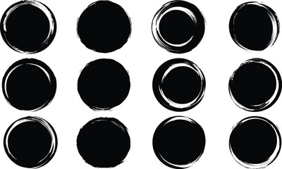 Set of grunge dirty circles. Grunge round shapes. Black grunge brush. Grunge banner collection. Vector illustration.