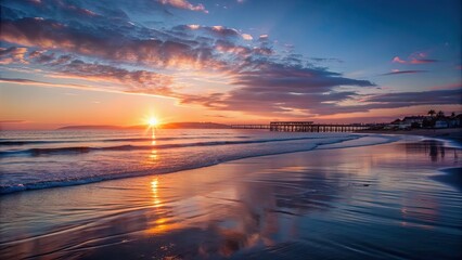 Sunrise over the peaceful shoreline of Pismo Beach, sunrise, Pismo Beach, ocean, horizon, peaceful, coastal, morning