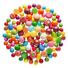 Colorful candies top view isolated on transparent background