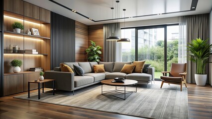 Modern living room with sleek furniture and minimalist design, modern, living room, sleek, furniture, minimalist