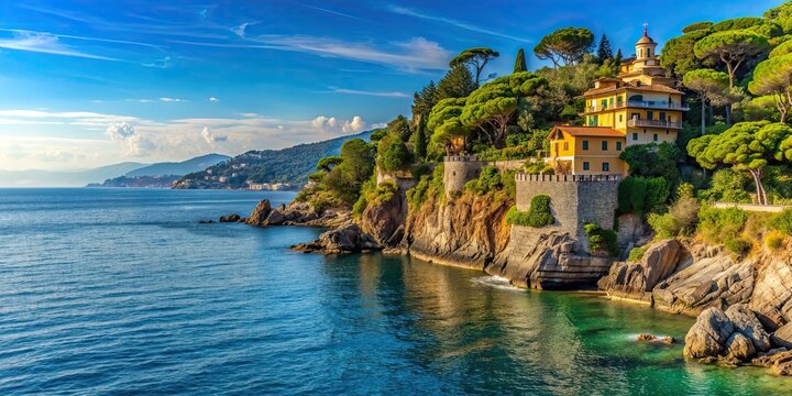 Sea coast cliffs of Rapallo, cliffs, sea, coast, Rapallo, Italy, Mediterranean, scenic, view, landscape, natural, beauty