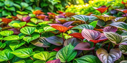 Obraz premium Lush natural Houttuynia garden with vibrant green plants and colorful leaves, Houttuynia, natural, garden, lush, vibrant