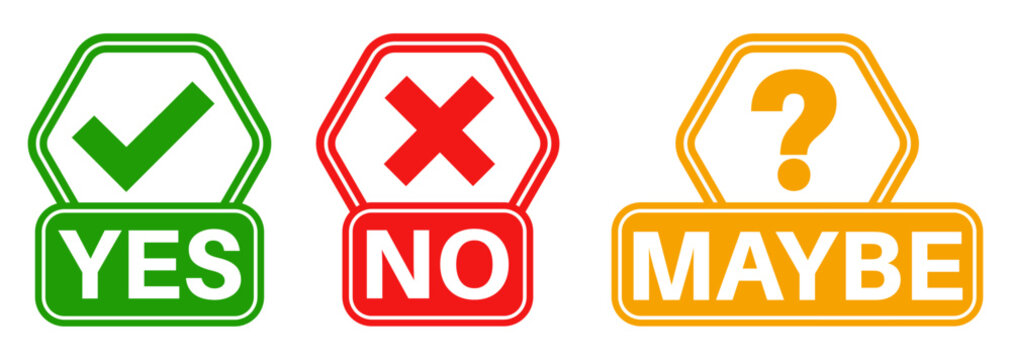 set vector Check, cross and question mark icon sign. Yes No Maybe symbol labels template design illustration