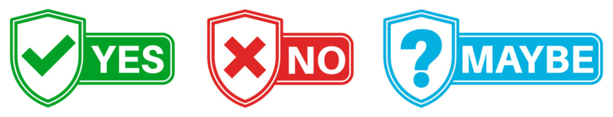 Obraz premium vector set Yes, No and Maybe icon symbol. Decision Label sticker template design vector illustration 