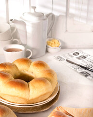 Breakfast with buttered bread