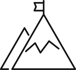 Minimalist line drawing of a mountain range with a flag planted on the highest peak, symbolizing success and overcoming challenges