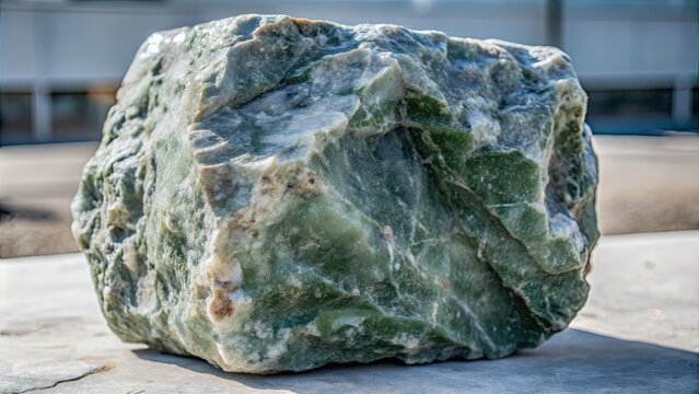 Single large raw jade rock with natural green color and rough texture, jade, gemstone, precious, mineral, raw, natural, green