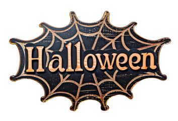 Wood board shaped as web with the word "Halloween" isolated on transparent background