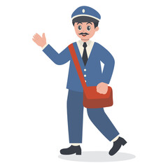 Cute Cartoon Postman Character Illustration on White Background.