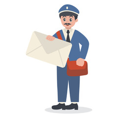 Cute Cartoon Postman Character Illustration on White Background.