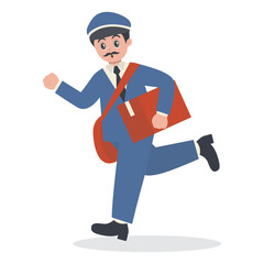 Cute Cartoon Postman Character Illustration on White Background.