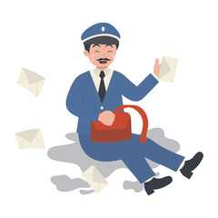 Cute Cartoon Postman Character Illustration on White Background.