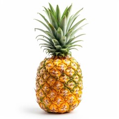 Fototapeta premium Photo of a pineapple on a white background. The pineapple is ripe and juicy, with a sweet and tangy flavor. It is perfect for eating fresh, juicing, or adding to recipes.