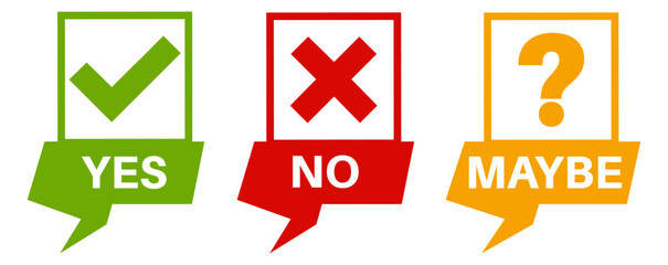 vector set Yes, No and Maybe icon symbol. Decision Label sticker template design vector illustration	
