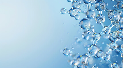 The microstructure of liquid water molecules against a blue background