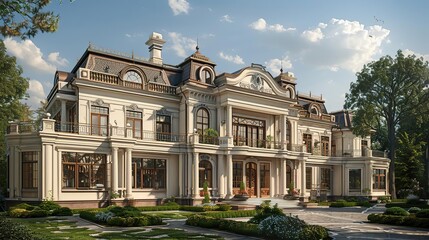 Obraz premium Grand Manor House with Ornate Details 3D Illustration