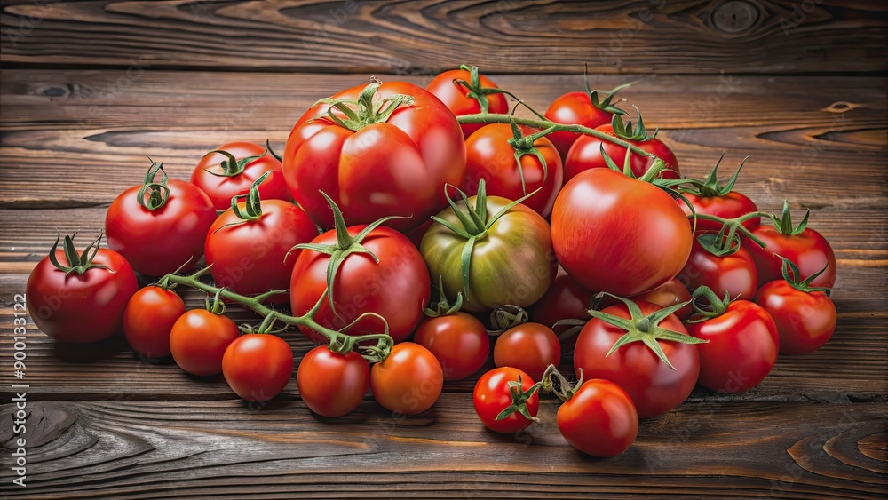 Canvas Prints Collection of fresh ripe tomatoes on and off vine isolated on background, Tomato, Red, Ripe, Fresh, Juicy, Summer