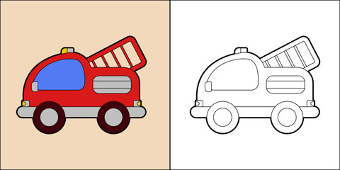 Fire truck or fire engine suitable for children's coloring page vector illustration