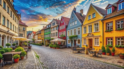 Obraz premium Old town with cobblestone streets, historic buildings, cafes, and colorful houses, historic, architecture, cobblestone