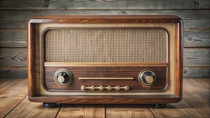 Vintage radio with dials and wood finish, retro, antique, old-fashioned, technology, classic, historical