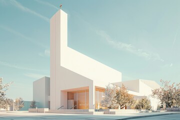 Fototapeta premium Modern Church Architecture: Contemporary Design of a Worship Building in Serene Surroundings - Perfect for Print, Card, Poster