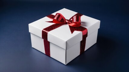 Obraz premium a white box with a red ribbon on it