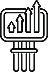 Server room monitoring system is displaying increasing uptime, represented by upward trending arrows on a screen