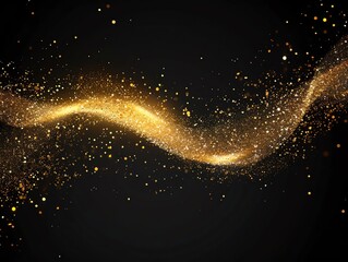 Obraz premium Photorealistic shiny gold glitter dust curve abstract design element on dark background for Christmas greeting card
