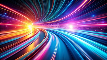 Neon technology background with fast-moving abstract light trails effect, speed of light on the highway.






