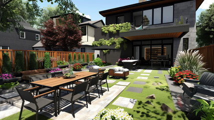 Modern back patio - garden and backyard with seating and place to entertain and cook