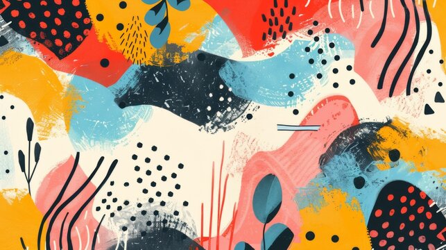 Whimsical abstract background with playful shapes and a lively, colorful palette