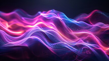 Electric neon lines creating dynamic waves and abstract forms on a dark backdrop