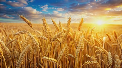 Wheat cultivation fields with golden crops ready for harvest, agriculture, farming, wheat, fields, crops