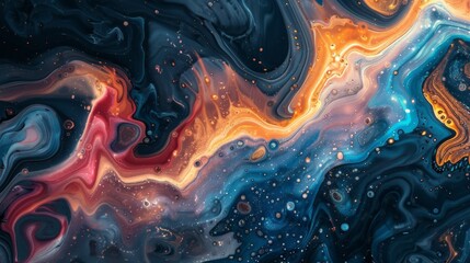 Fluid art composition with swirling, marbled colors and organic shapes