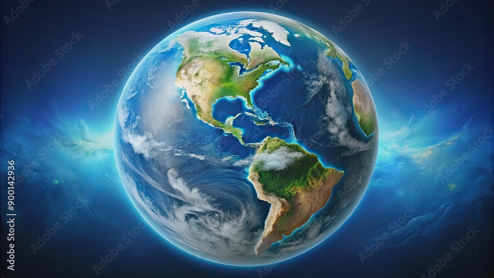 Sticker Planet Earth with blue oceans, green continents, and white polar caps, Earth, planet, globe, blue, oceans, green