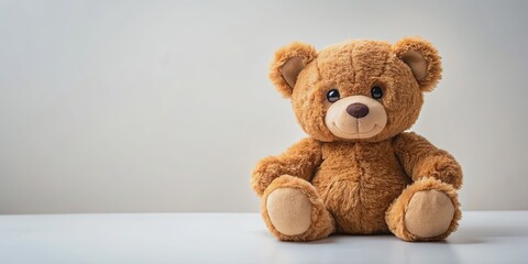 Obraz premium Cute brown plush bear isolated on background, plush, bear, toy, adorable, furry, soft, cuddly, sweet, cute, brown