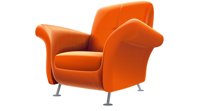 A large orange chair with a white background