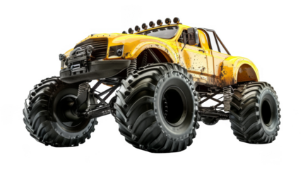 yellow monster truck on transparent background