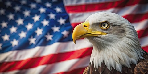 American bald eagle with American flag , freedom, patriotism, USA, national symbol, majestic, pride, independence