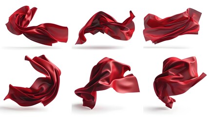 Set Of Floating Elegant Red Fabrics On White Background